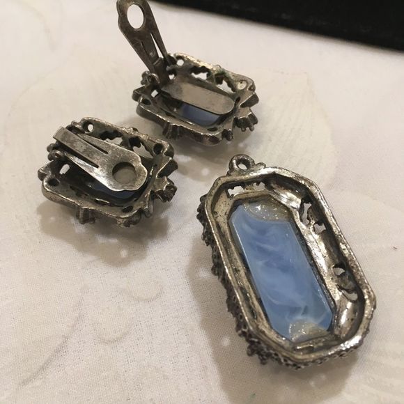 Vintage Blue Moonstone In Pot Metal Set - Picture 8 of 9
